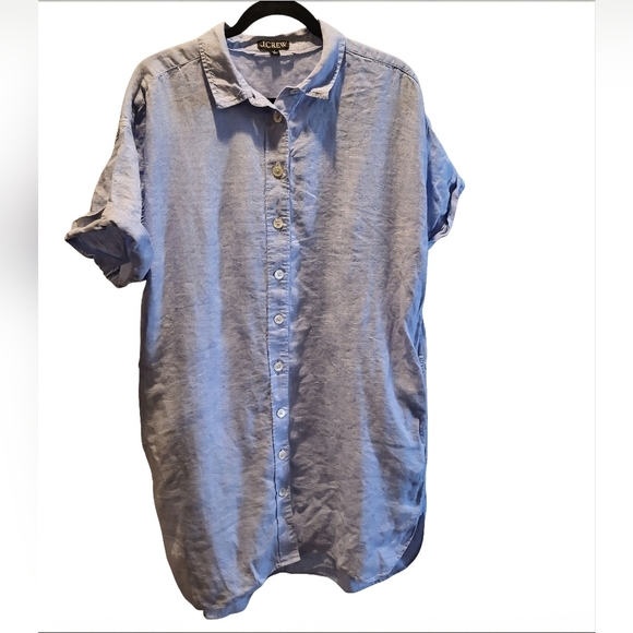 J. Crew 100% Linen Collared Button Down Shirt Mini Pockets Dress Size Large - Picture 1 of 7